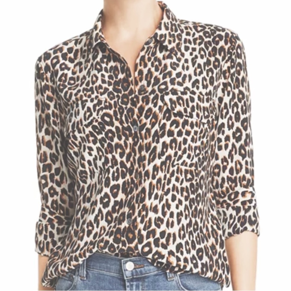 EUC Equipment Femme 100% Silk Button Front Animal Print Top Size Medium